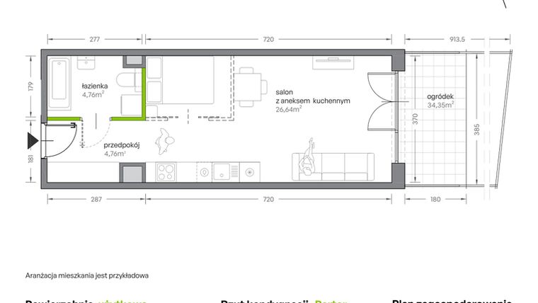 Rzut - Mieszkanie na sprzedaż 1 pokój o powierzchni 36,16 m² - numer A.053 w Żabiniec Vita