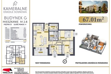 Rzut - Mieszkanie na sprzedaż 4 pokoje o powierzchni 66,25 m² - numer M2.8 w Osiedle Sosnowa G