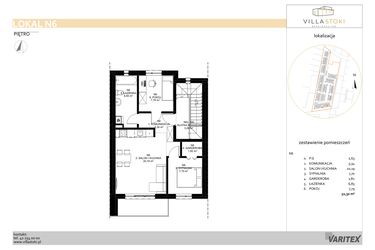 Rzut - Mieszkanie na sprzedaż 3 pokoje o powierzchni 52,3 m² - numer N6 w Villa Stoki (mieszkania)