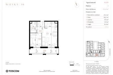 Rzut - Mieszkanie na sprzedaż 2 pokoje o powierzchni 45,62 m² - numer B/1/10 w Wielka 16
