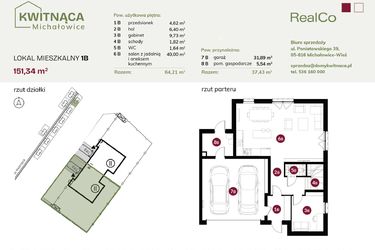 Rzut - Dom na sprzedaż 6 pokoi o powierzchni 151,34 m² - numer 1B w Michałowice Kwitnąca