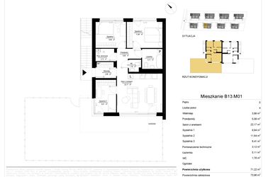 Rzut - Mieszkanie na sprzedaż 4 pokoje o powierzchni 71,23 m² - numer 13.1 w River Park