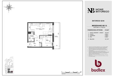 Rzut - Mieszkanie na sprzedaż 2 pokoje o powierzchni 37,22 m² - numer A12 w Nowe Batorego 2