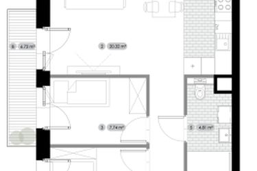 Rzut - Mieszkanie na sprzedaż 3 pokoje o powierzchni 49,5 m² - numer 2.M9 w Stalowa 76