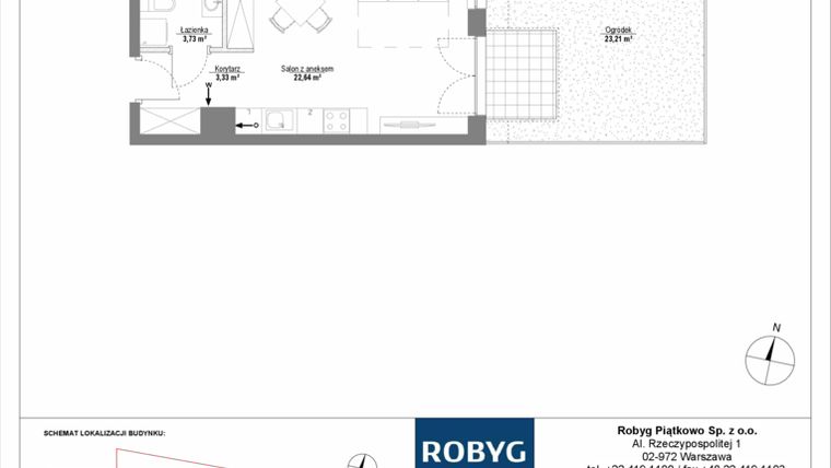 Rzut - Mieszkanie na sprzedaż 1 pokój o powierzchni 29,7 m² - numer 0M06 w Początek Piątkowo bud. I