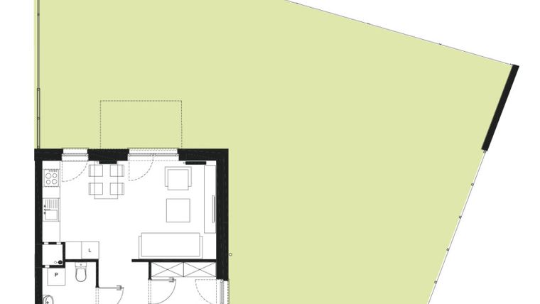 Rzut - Mieszkanie na sprzedaż 2 pokoje o powierzchni 37,02 m² - numer R-LG-11-10 w os. Dąbrówka – Leśna Polana