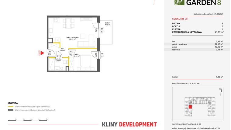 Rzut - Mieszkanie na sprzedaż 2 pokoje o powierzchni 41,07 m² - numer 28 w Nova Viva Garden 8
