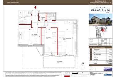 Rzut - Mieszkanie na sprzedaż 3 pokoje o powierzchni 63,22 m² - numer 3.51 w Bella Vista Etap IV