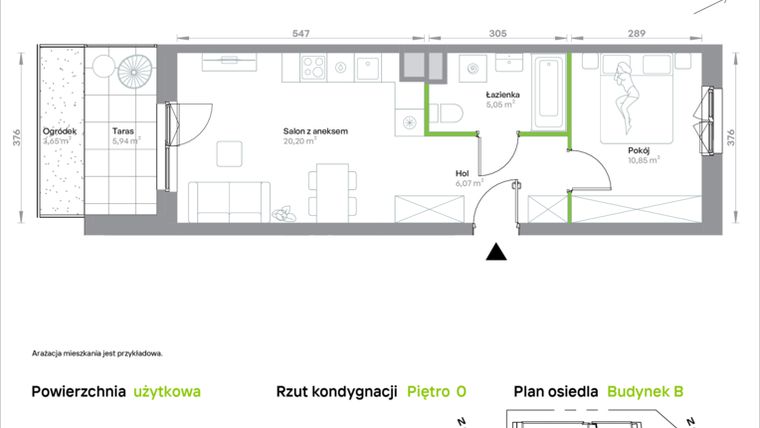 Rzut - Mieszkanie na sprzedaż 2 pokoje o powierzchni 42,17 m² - numer B/0/23 w Krakowska Vita