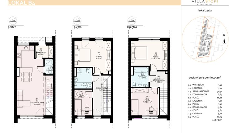 Rzut - Dom na sprzedaż 5 pokoi o powierzchni 108,78 m² - numer B4 w Villa Stoki (domy)