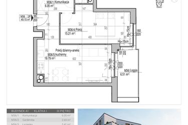 Rzut - Mieszkanie na sprzedaż 2 pokoje o powierzchni 49,15 m² - numer 36 w Aleja