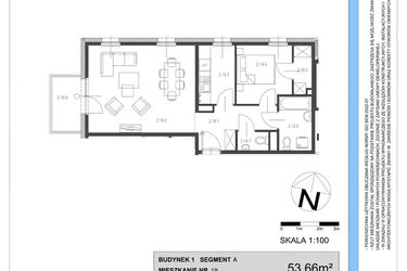 Rzut - Mieszkanie na sprzedaż 2 pokoje o powierzchni 53,66 m² - numer A.19 w Osiedle Telimeny etap III