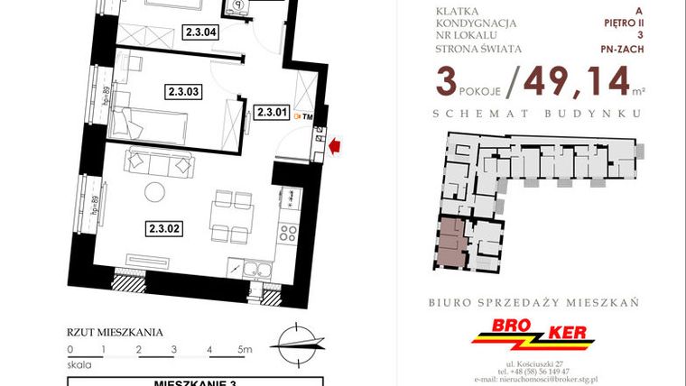 Rzut - Mieszkanie na sprzedaż 3 pokoje o powierzchni 51,53 m² - numer A3 w Moderato I