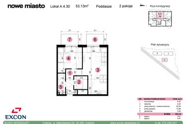 Rzut - Mieszkanie na sprzedaż 2 pokoje o powierzchni 53,13 m² - numer A-4-30 w Nowe Miasto