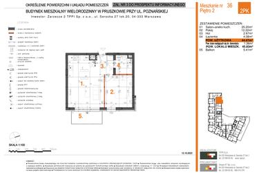 Rzut - Mieszkanie na sprzedaż 2 pokoje o powierzchni 44,47 m² - numer 36 w Zarzecze II Pruszków