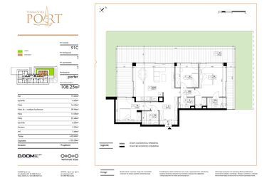 Rzut - Mieszkanie na sprzedaż 4 pokoje o powierzchni 108,25 m² - numer 1 w Warmiński Port etap III