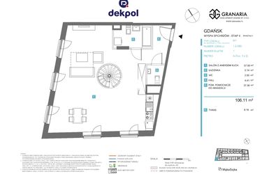 Rzut - Mieszkanie na sprzedaż 1 pokój o powierzchni 106,11 m² - numer 1.6.080 w Granaria