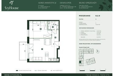 Rzut - Mieszkanie na sprzedaż 2 pokoje o powierzchni 43,32 m² - numer B.2.9 w IVY HOUSE