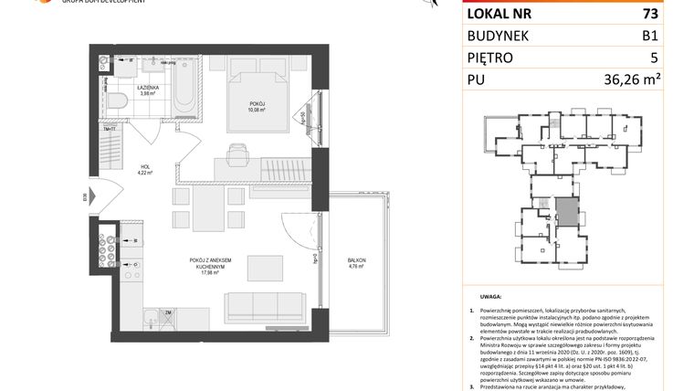 Rzut - Mieszkanie na sprzedaż 2 pokoje o powierzchni 36,26 m² - numer 73 w Locus 2