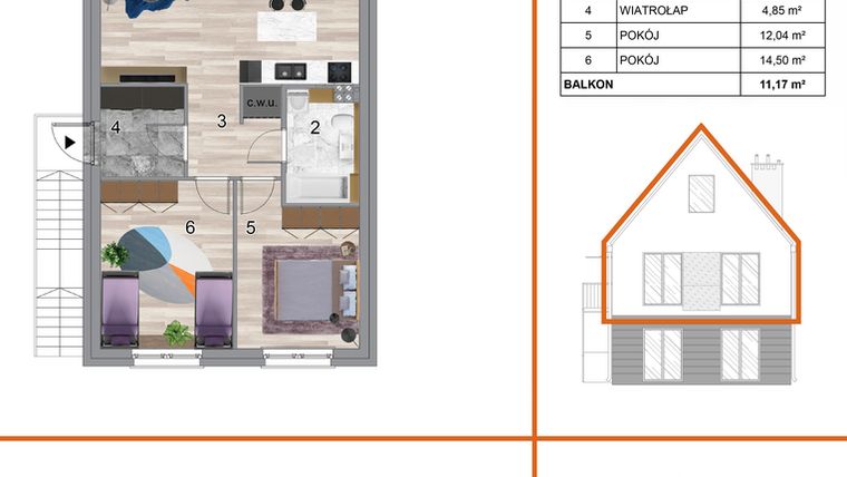 Rzut - Mieszkanie na sprzedaż 3 pokoje o powierzchni 73,73 m² - numer 7A2 w Osiedle Tymiankowe w Krzeptowie