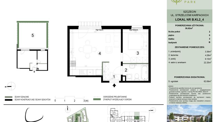 Rzut - Mieszkanie na sprzedaż 2 pokoje o powierzchni 39,02 m² - numer B.2.4 w Bukovo Park