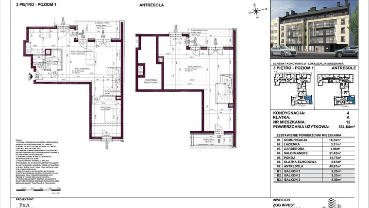 Rzut - Mieszkanie na sprzedaż 3 pokoje o powierzchni 124,64 m² - numer 12 w Staszica HOUSE