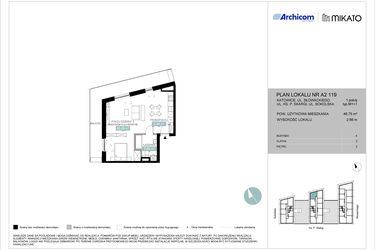 Rzut - Mieszkanie na sprzedaż 1 pokój o powierzchni 48,76 m² - numer A2 119 w Mikato