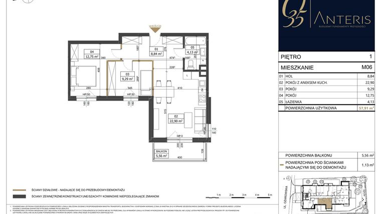 Rzut - Mieszkanie na sprzedaż 3 pokoje o powierzchni 57,91 m² - numer M.06 w Ożarowska 35