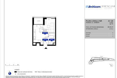 Rzut - Mieszkanie na sprzedaż 1 pokój o powierzchni 29,33 m² - numer A1.28 w Apartamenty Esencja II