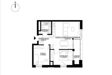 Rzut - Mieszkanie na sprzedaż 3 pokoje o powierzchni 58,22 m² - numer M16 w KrakoVska etap 2