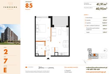 Rzut - Mieszkanie na sprzedaż 2 pokoje o powierzchni 41,91 m² - numer E85 w Panorama Struga