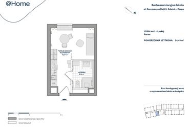 Rzut - Mieszkanie na sprzedaż 1 pokój o powierzchni 24,45 m² - numer 1 w AtHome - Apartamenty inwestycyjne