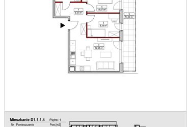 Rzut - Mieszkanie na sprzedaż 3 pokoje o powierzchni 55,25 m² - numer D1.1.1.4 w Nowy Targówek VI