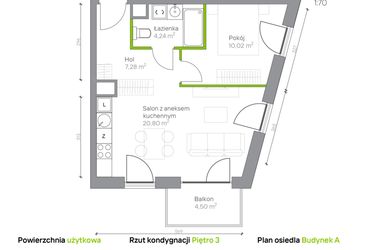 Rzut - Mieszkanie na sprzedaż 2 pokoje o powierzchni 42,34 m² - numer A.3.9 w Jesionowa Vita