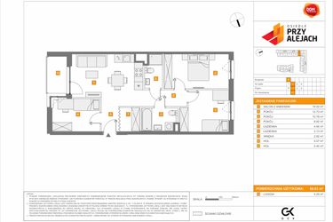 Rzut - Mieszkanie na sprzedaż 4 pokoje o powierzchni 68,63 m² - numer 3.1.D.27 w Osiedle przy Alejach etap 3