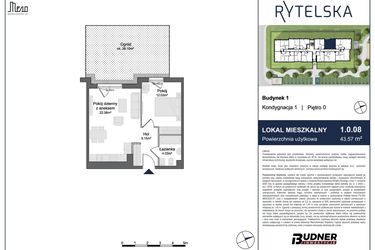 Rzut - Mieszkanie na sprzedaż 2 pokoje o powierzchni 43,57 m² - numer 1.0.08 w Rytelska