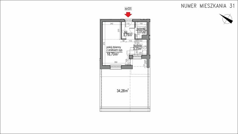 Rzut - Mieszkanie na sprzedaż 1 pokój o powierzchni 28,73 m² - numer 3m.31 w Osiedle Rytm etap 2