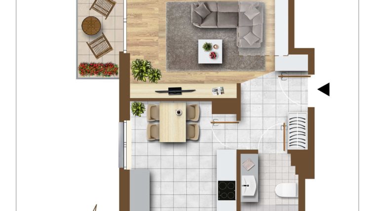 Rzut - Mieszkanie na sprzedaż 2 pokoje o powierzchni 68,46 m² - numer B3.M9 w Orczykowa