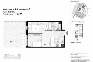 Rzut - Mieszkanie na sprzedaż 2 pokoje o powierzchni 41,32 m² - numer C.M05 w Apartamenty Kopernika