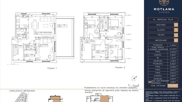 Rzut - Mieszkanie na sprzedaż 5 pokoi o powierzchni 117,7 m² - numer C3.M4 w Motława Garden