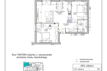 Rzut - Mieszkanie na sprzedaż 3 pokoje o powierzchni 66,09 m² - numer 5 w Osiedle Sady bud. E4