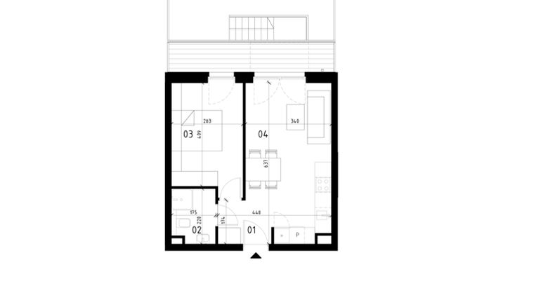 Rzut - Mieszkanie na sprzedaż 2 pokoje o powierzchni 38,23 m² - numer 6 w Traugutta