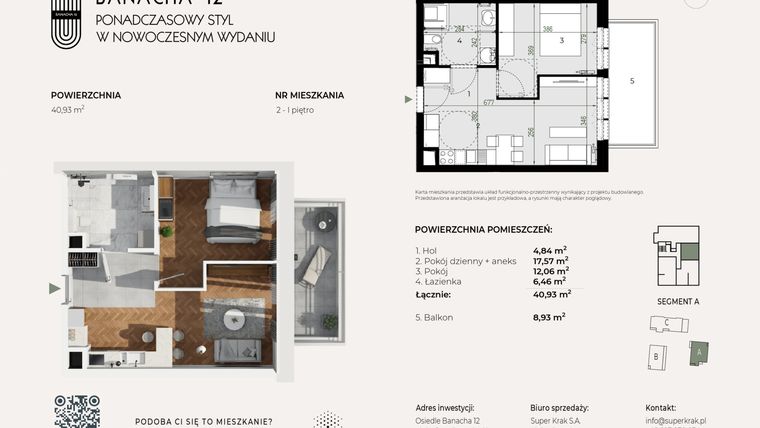Rzut - Mieszkanie na sprzedaż 2 pokoje o powierzchni 40,93 m² - numer 2 w Banacha 12