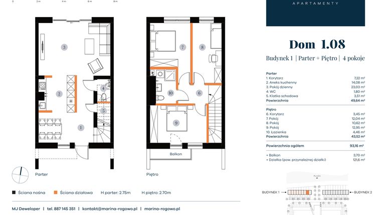 Rzut - Dom na sprzedaż 4 pokoje o powierzchni 93,16 m² - numer 1.08 w Apartamenty Marina Rogowo