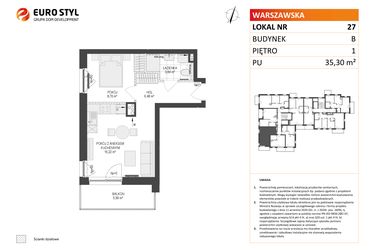 Rzut - Mieszkanie na sprzedaż 2 pokoje o powierzchni 35,3 m² - numer B.27 w Osiedle Warszawska etap III