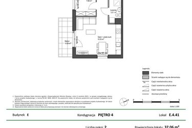 Rzut - Mieszkanie na sprzedaż 2 pokoje o powierzchni 37,06 m² - numer E.4.41 w Nowy Świat Ostoja etap II - EFG