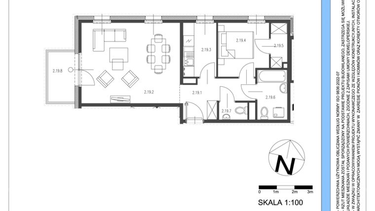 Rzut - Mieszkanie na sprzedaż 2 pokoje o powierzchni 53,66 m² - numer A.19 w Osiedle Telimeny etap III
