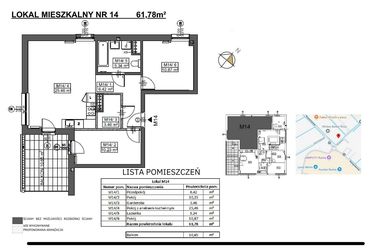 Rzut - Mieszkanie na sprzedaż 4 pokoje o powierzchni 61,78 m² - numer M14 w Jeziorna 1