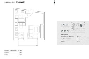 Rzut - Mieszkanie na sprzedaż 1 pokój o powierzchni 29,6 m² - numer 3.A2.02 w Żernicka Park