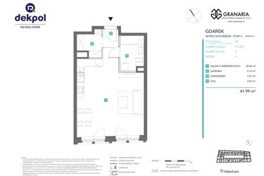 Rzut - Mieszkanie na sprzedaż 1 pokój o powierzchni 41,99 m² - numer 5.4.222 w Granaria